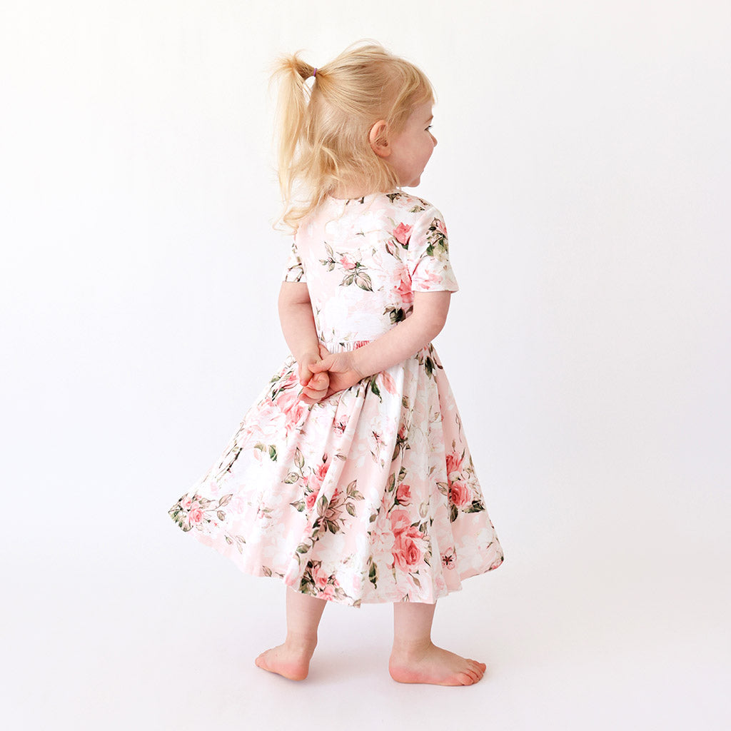 Vintage Pink Rose Twirl Dress