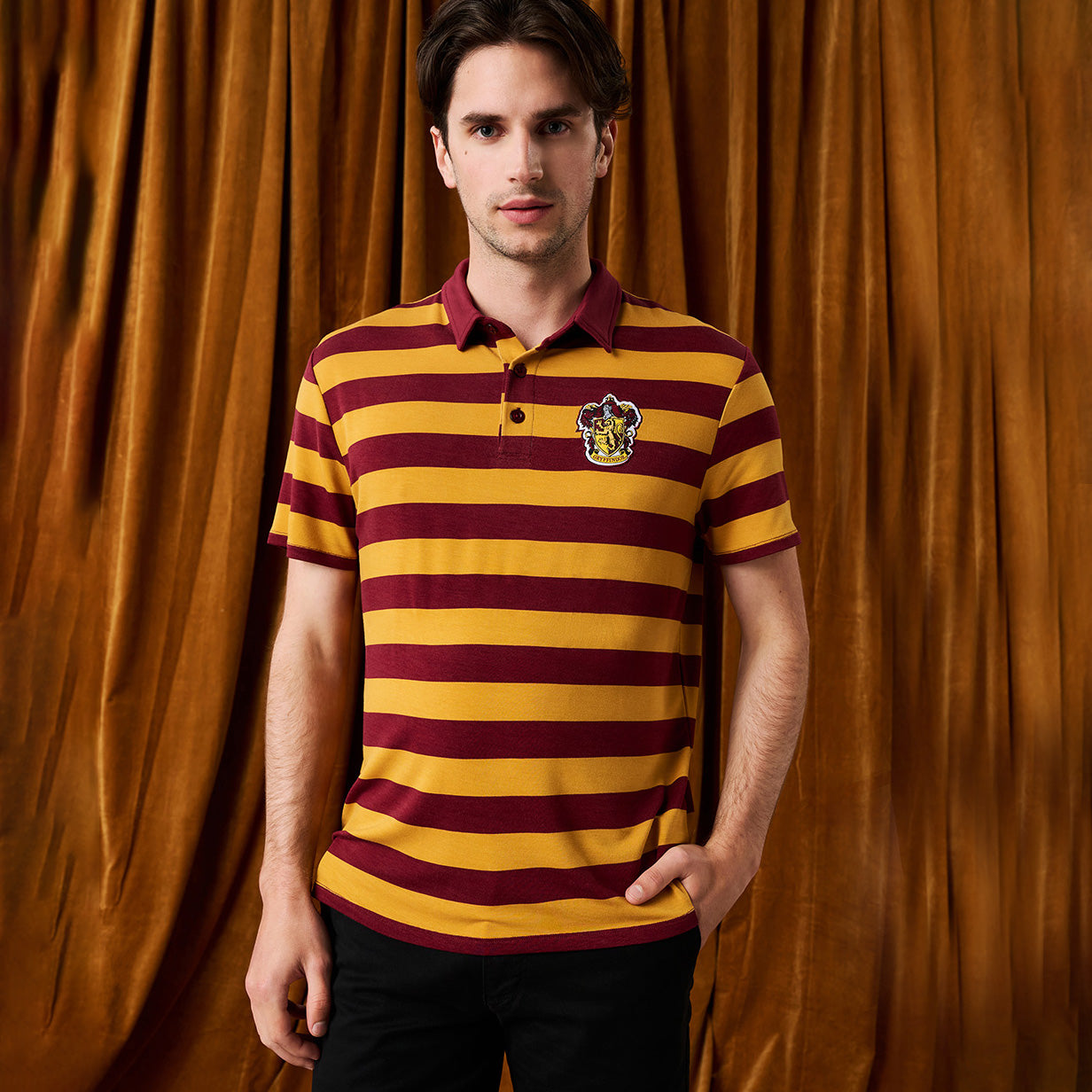 Gryffindor House Stripe Men's French Terry Polo Shirt