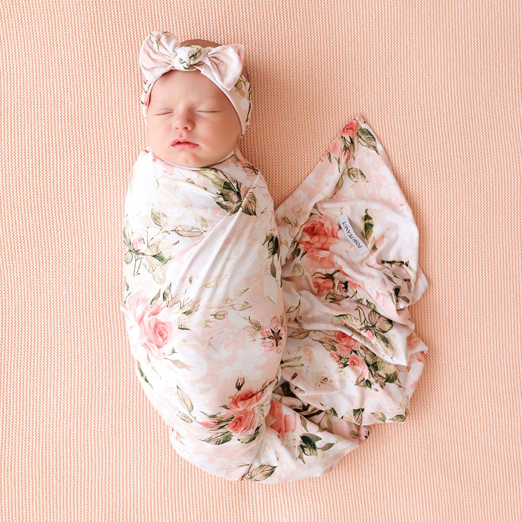 Vintage Pink Rose Swaddle Headband Set