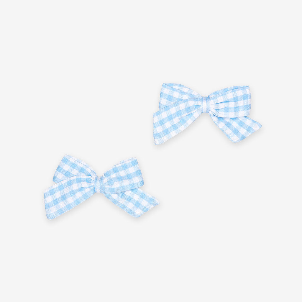 Blue Gingham Mini Bow Hair Clips