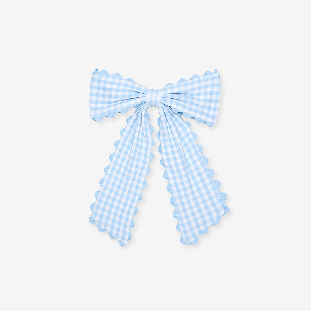 Blue Gingham Luxe Scallop Bow Clip