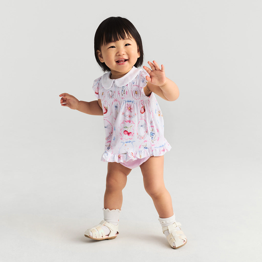 Caroline Collared Smocked Ruffled Dress Bummie Set