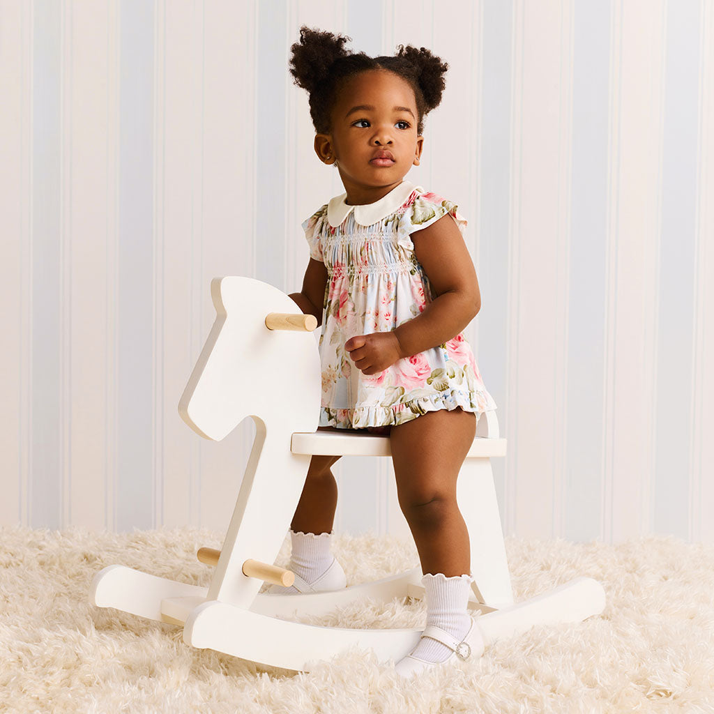 Leigh Collared Smocked Ruffled Dress Bummie Set
