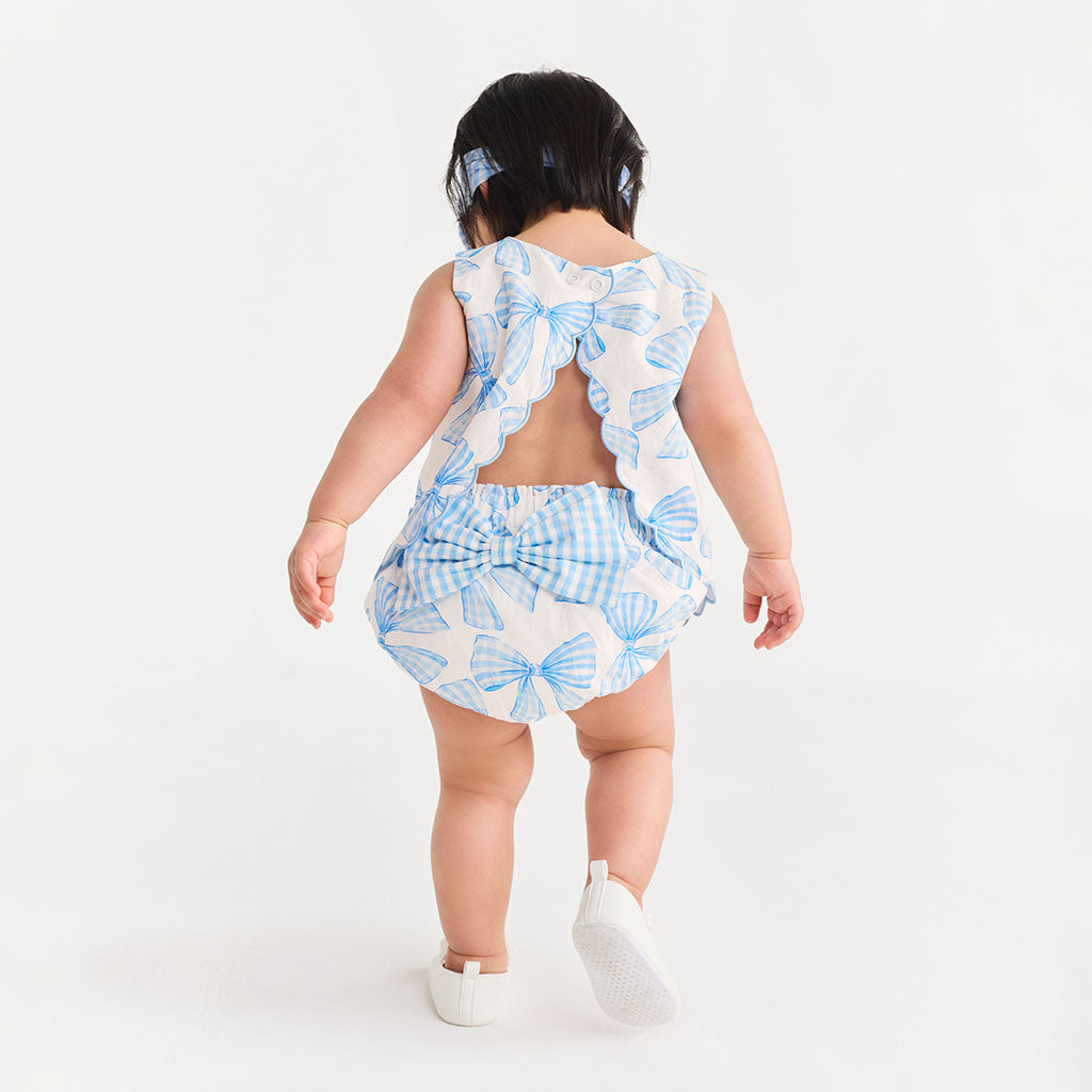 Edda Bamboo Challis Scallop Top Bow Bummie Set