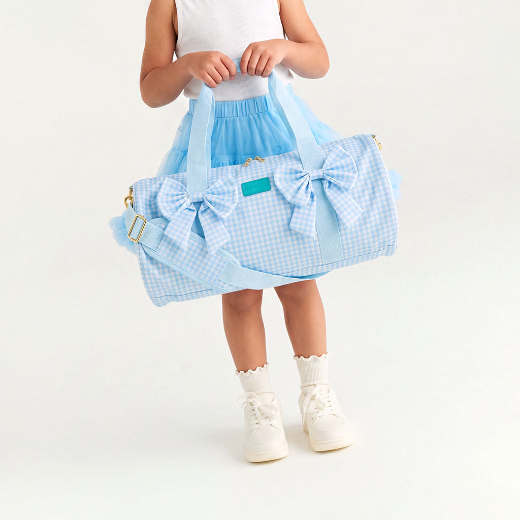Blue Gingham Double Bow Duffle Bag