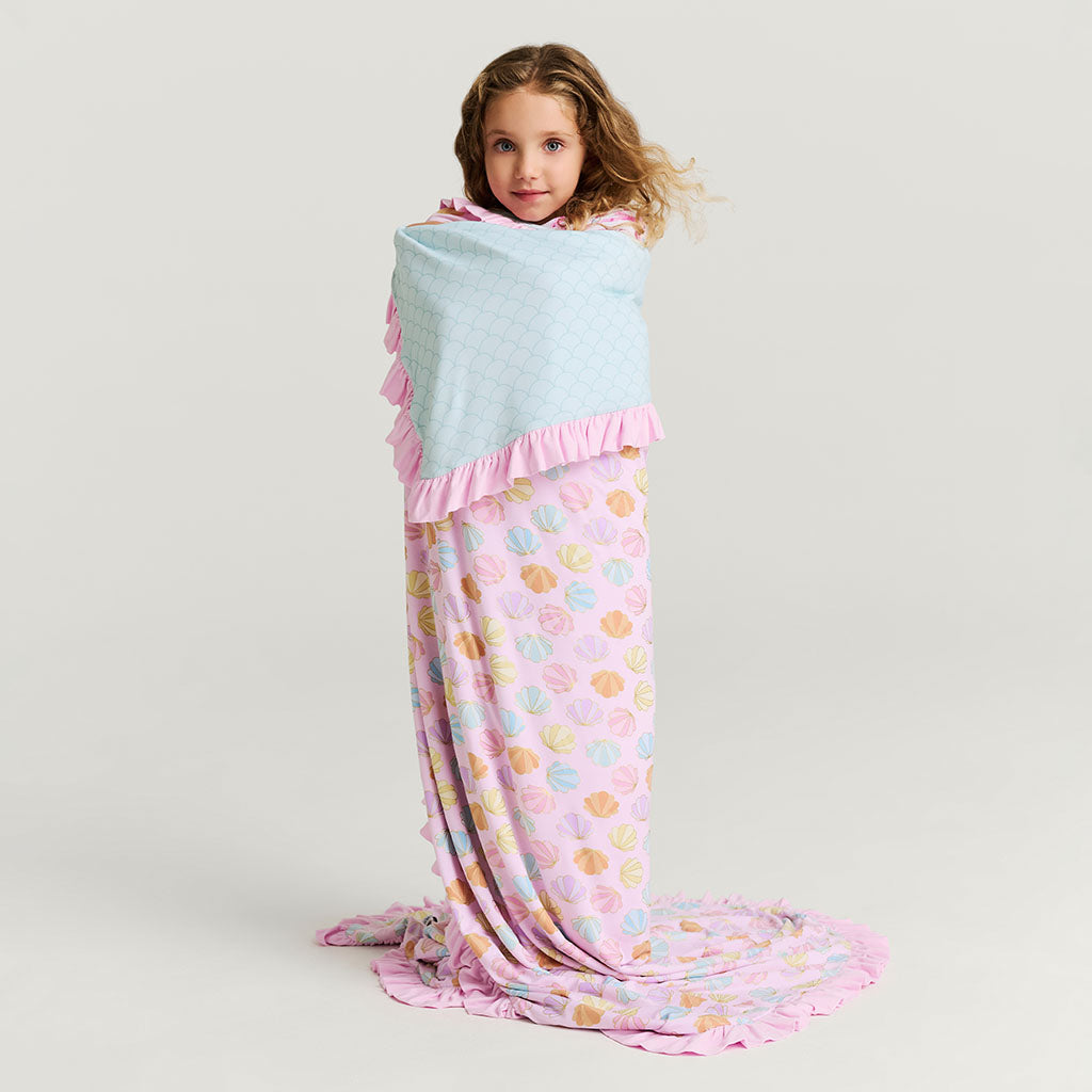 Shelly Pink & Posh Scales Ruffled Luxe Patoo® Blanket