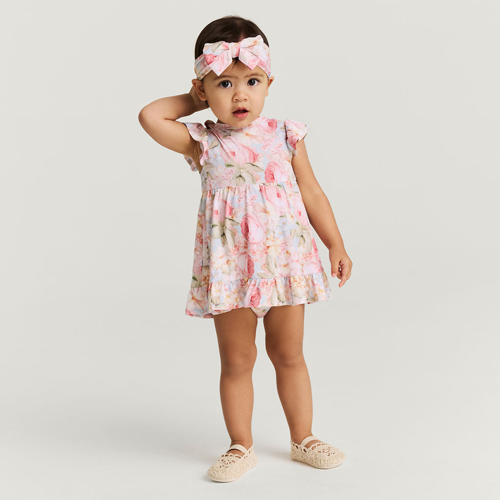 Rose Dreams Ruffled Twirl Bodysuit Dress