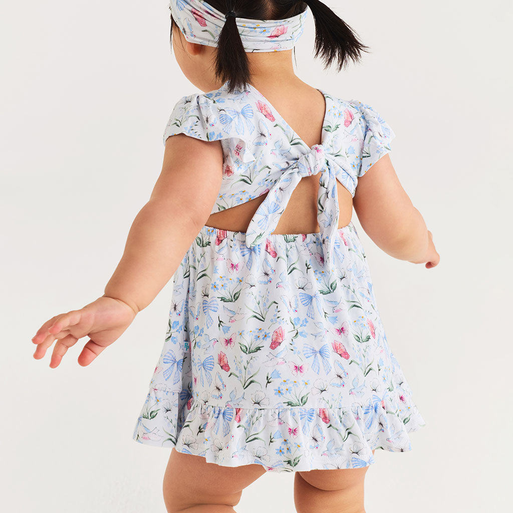 Gail Tie Back Ruffled Bodysuit Dress
