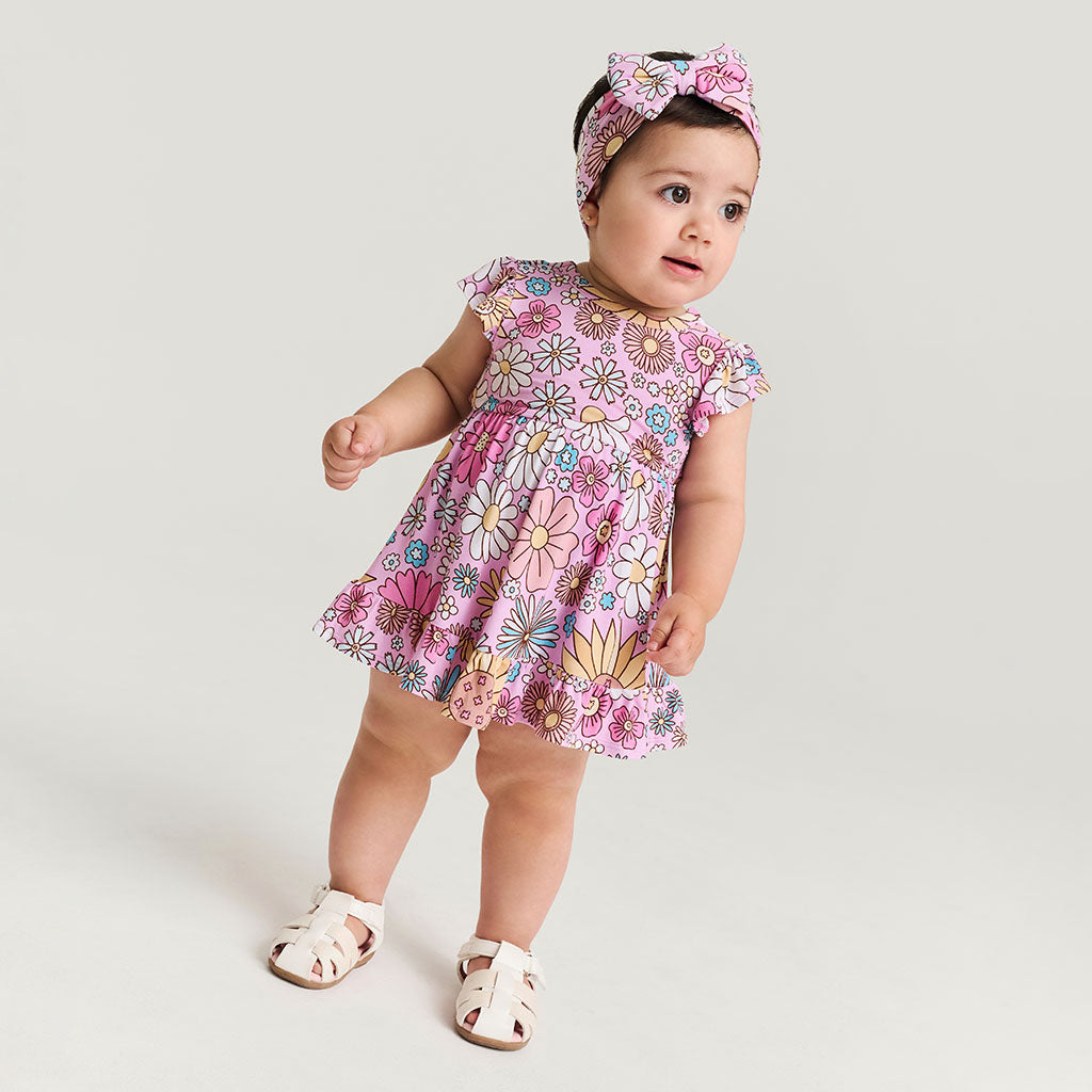 Presley Pink Tie Back Ruffled Bodysuit Dress
