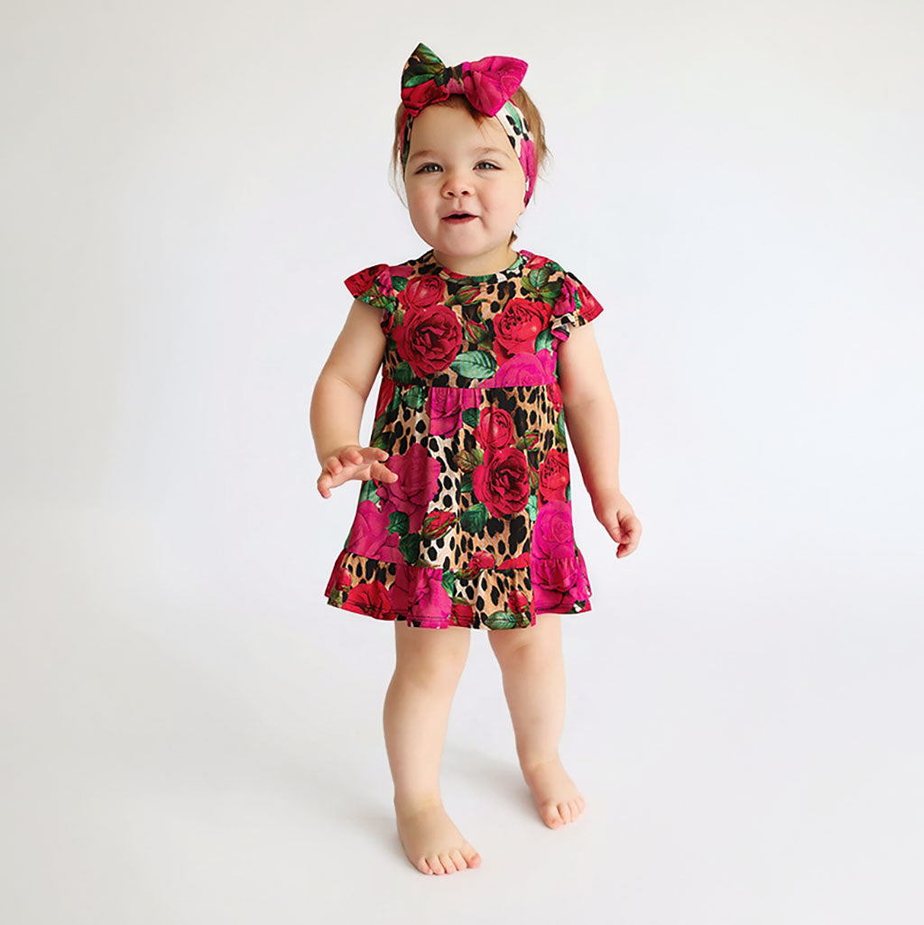 Wild Roses Ruffled Twirl Bodysuit Dress