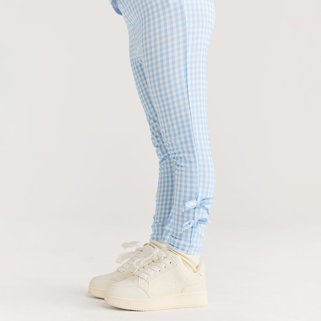 Blue Gingham Bow Leggings