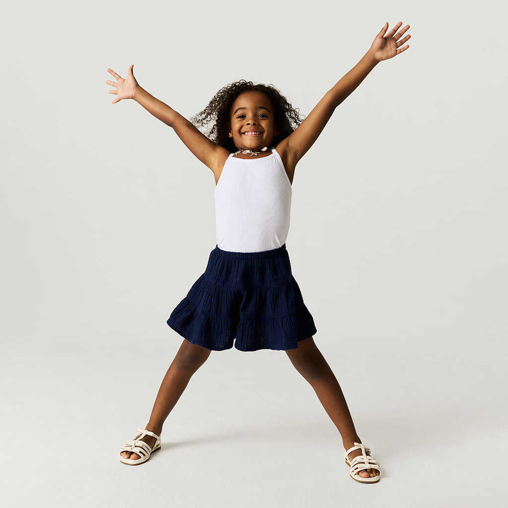 Varsity Navy Cotton Crinkle Mini Skirt