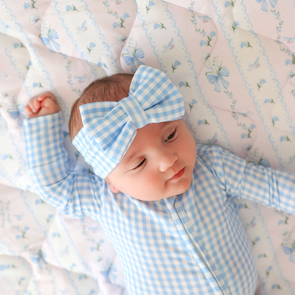 Blue Gingham Luxe Bow Headwrap