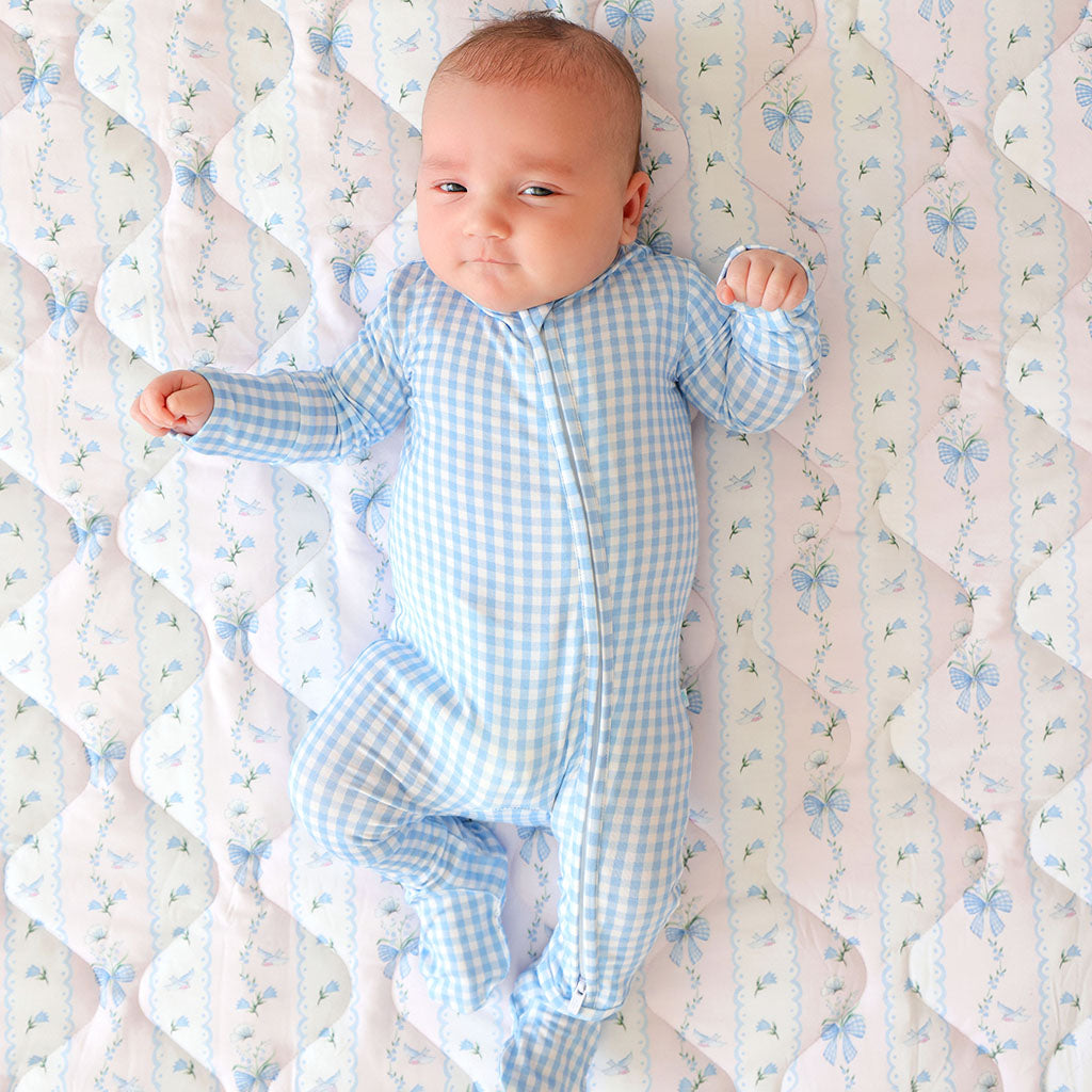 Blue Gingham Footie Zippered One Piece