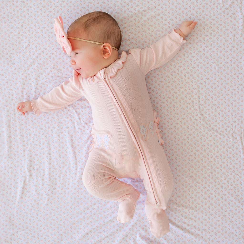 Sweet Pink Pointelle Footie Ruffled Collar One Piece