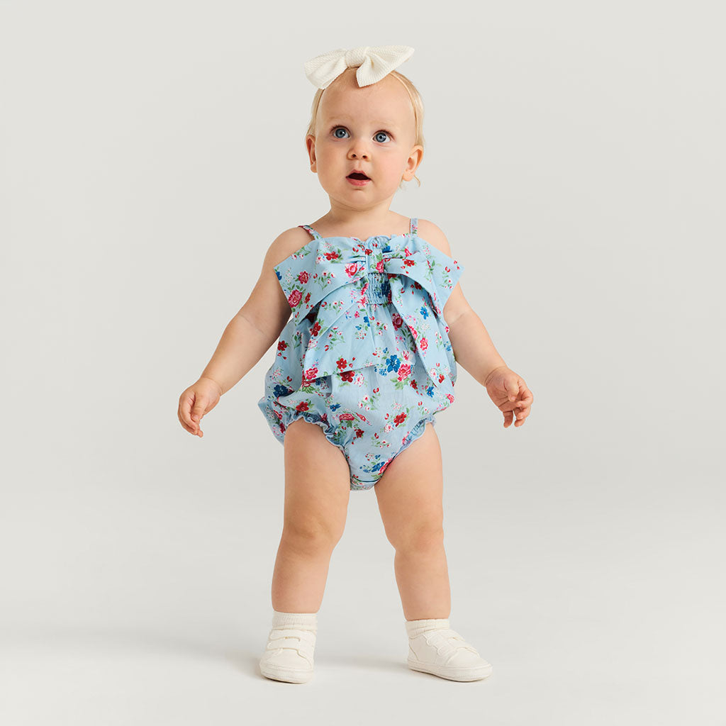 Jean Bamboo Challis Smocked Bow Bubble Romper