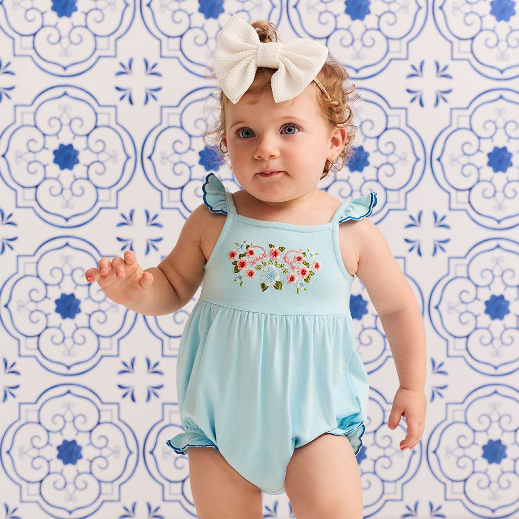 Blue Chiaro French Terry Scalloped Bubble Romper