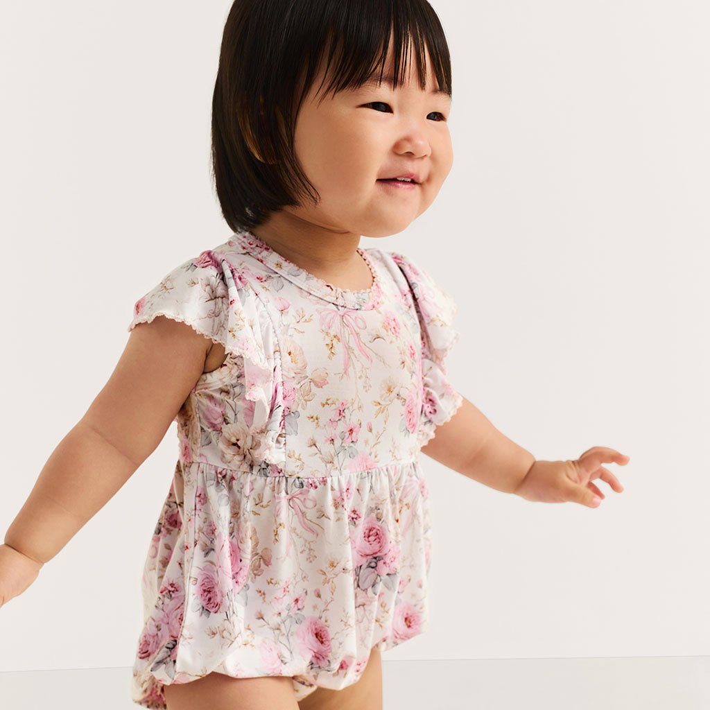 Roberta Flutter Sleeve Picot Bubble Romper