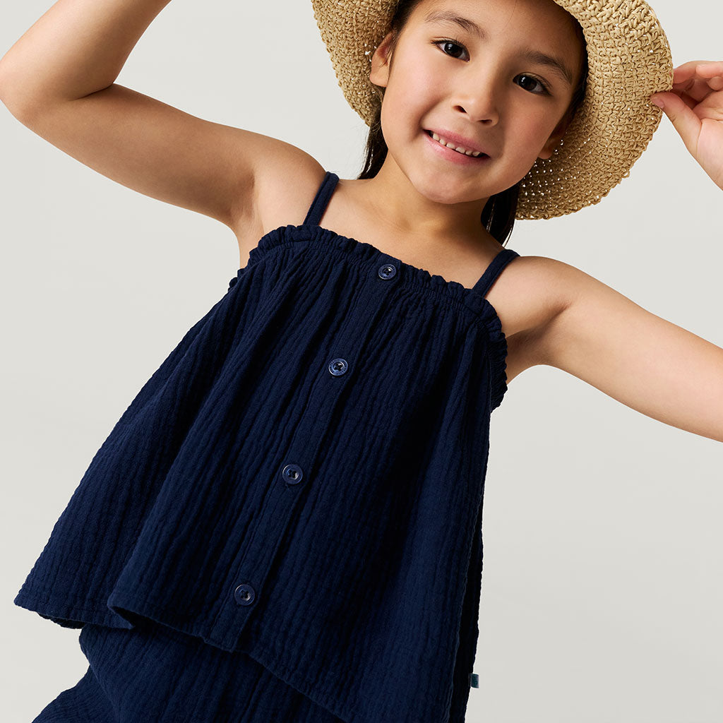 Varsity Navy Cotton Crinkle Cami